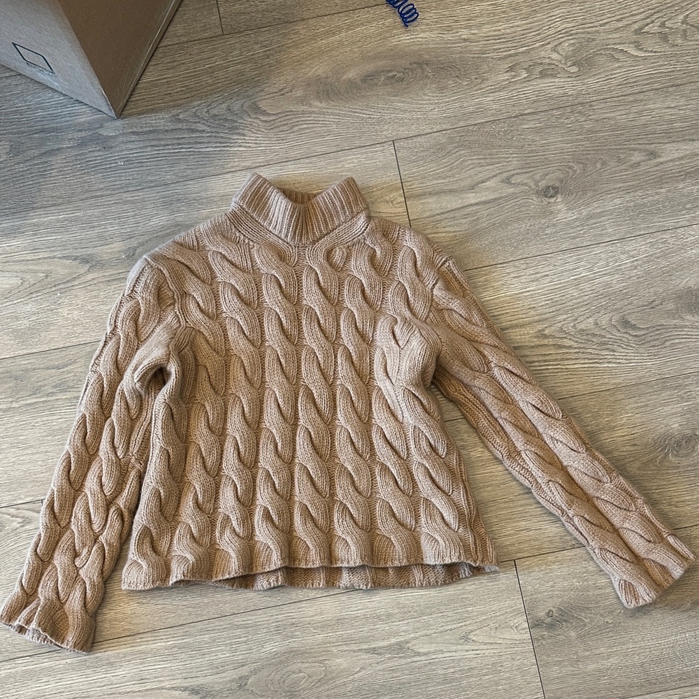 Theory Beige Cable Knit Mock Neck Women's Sweater, S/XS
